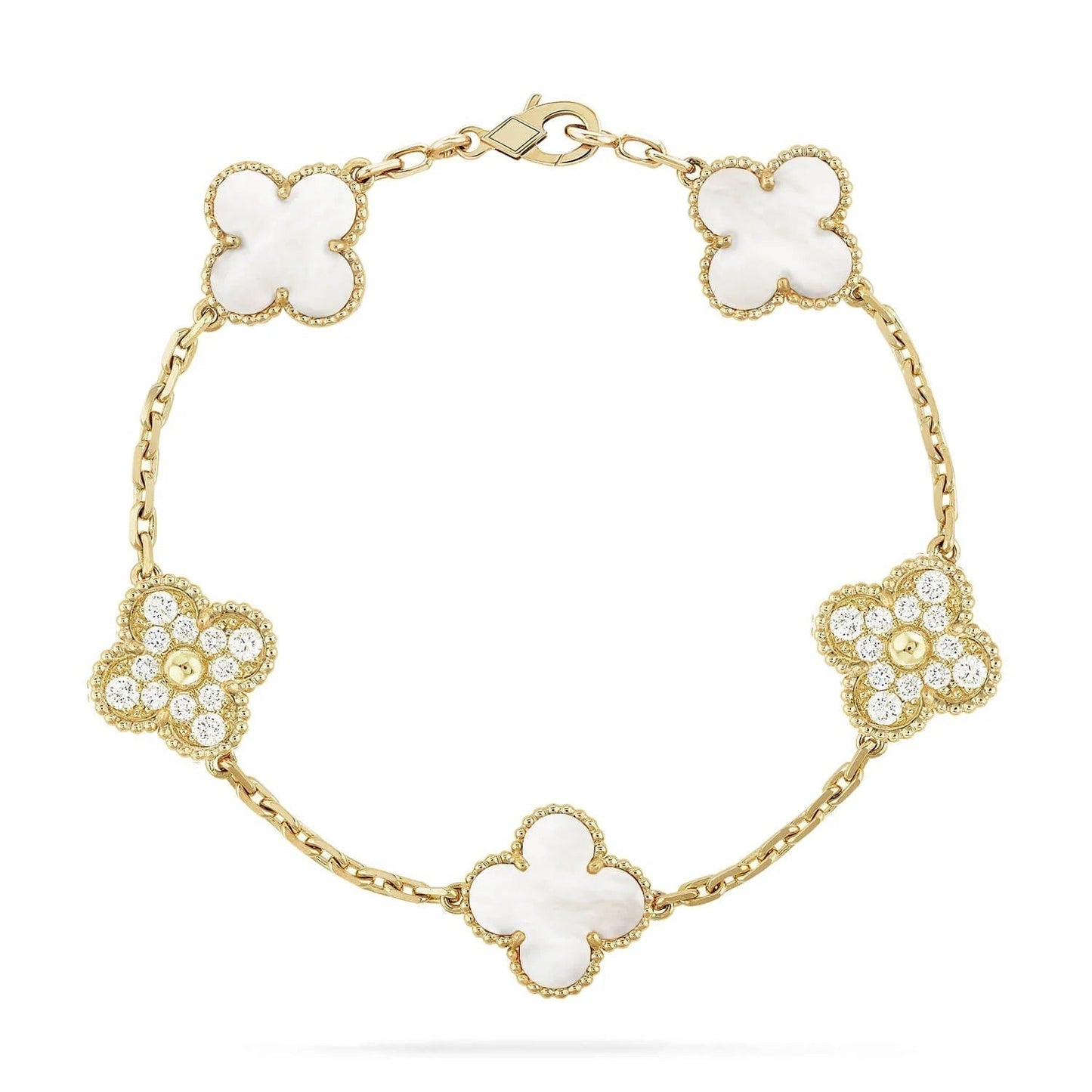 [Topon Jewelry]CLOVER BRACELET 5 MOTIF WHITE MOP DIAMOND