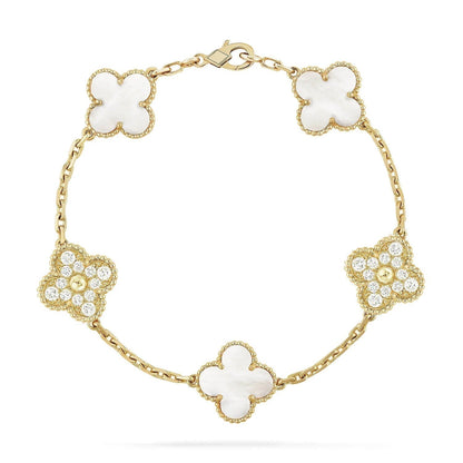 [Topon Jewelry]CLOVER BRACELET 5 MOTIF WHITE MOP DIAMOND