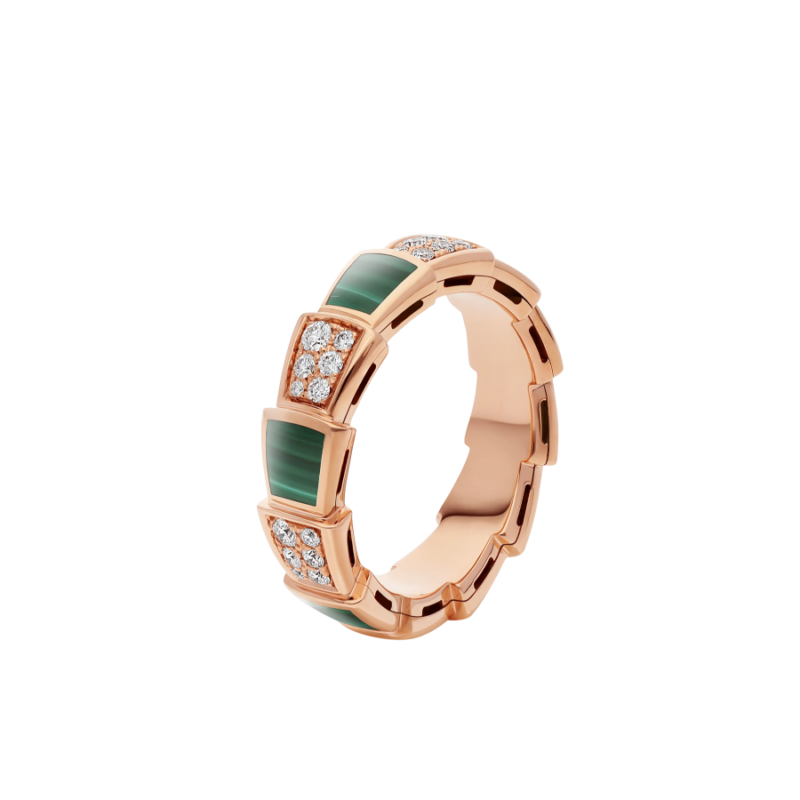 [Topon Jewelry]SERPENTI RING PINK GOLD MALACHITE DIAMOND PAVED 4MM