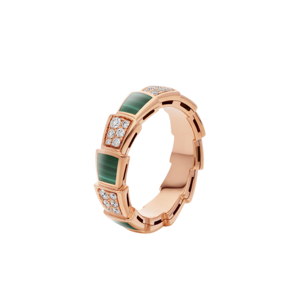 [Topon Jewelry]SERPENTI RING PINK GOLD MALACHITE DIAMOND PAVED 4MM