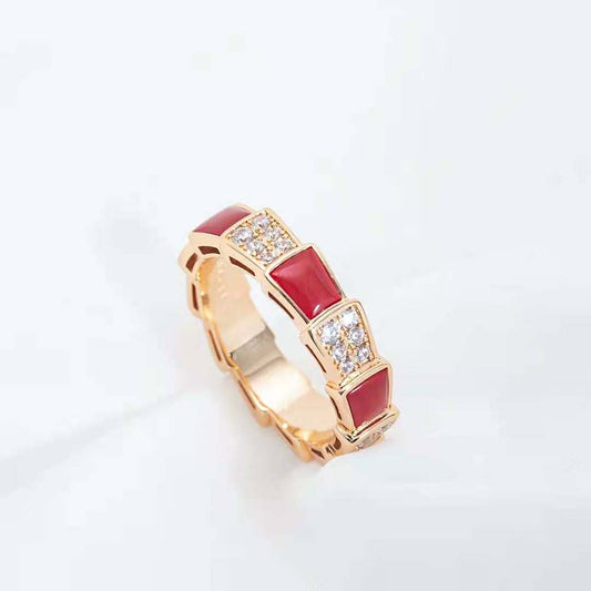 [Topon Jewelry]SERPENTI RING PINK GOLD CARNELIAN DIAMOND PAVED 4MM