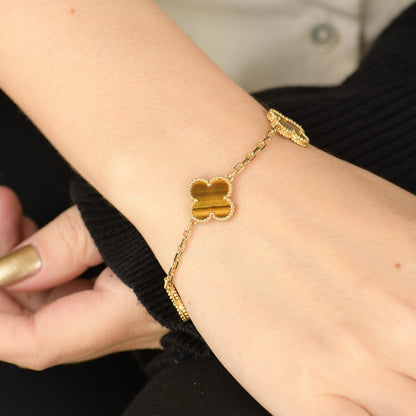 [Topon Jewelry]CLOVER  5 MOTIFS TIGER EYE BRACELET