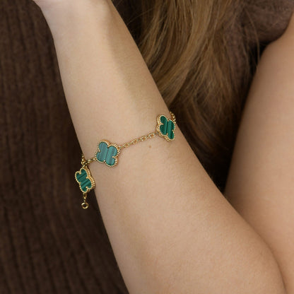 [Topon Jewelry]CLOVER 5 MOTIFS MALACHITE BRACELET