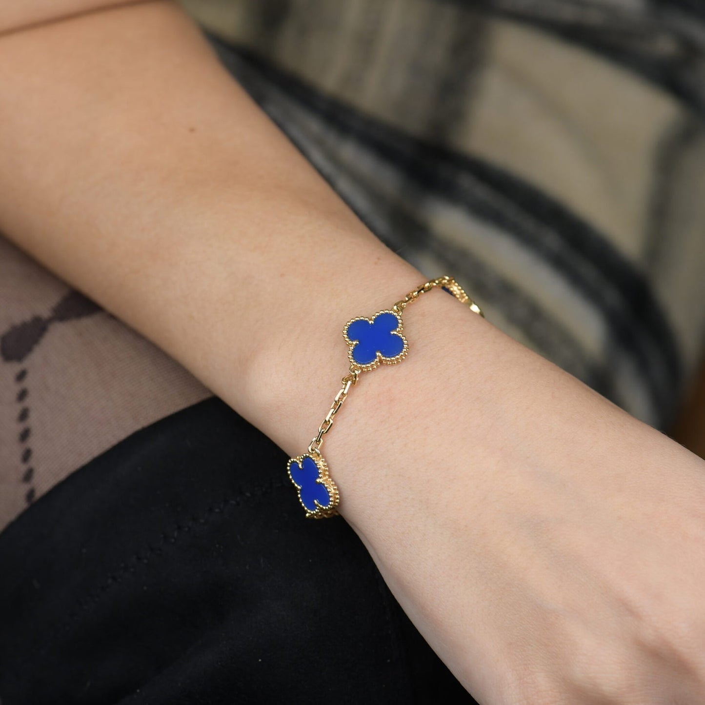 [Topon Jewelry]CLOVER 5 MOTIFS BLUE AGATE BRACELET