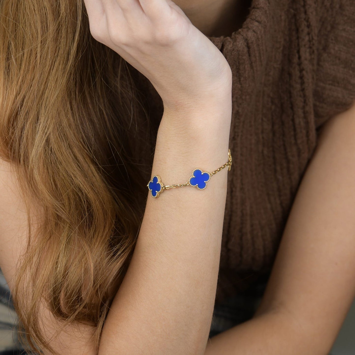 [Topon Jewelry]CLOVER 5 MOTIFS BLUE AGATE BRACELET