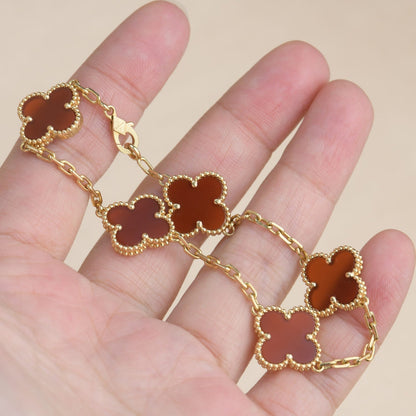 [Topon Jewelry]CLOVER 5 MOTIFS RED AGATE  BRACELET