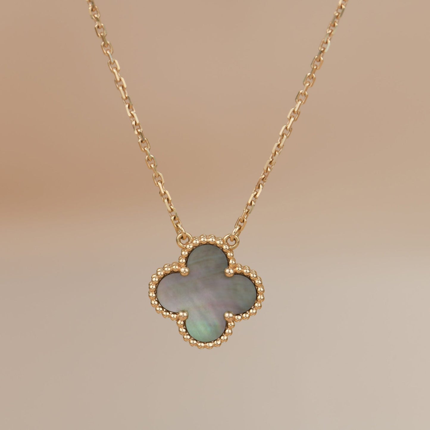 [Topon Jewelry]CLOVER 15MM  GRAY MOTHER OF PEARL NECKLACE