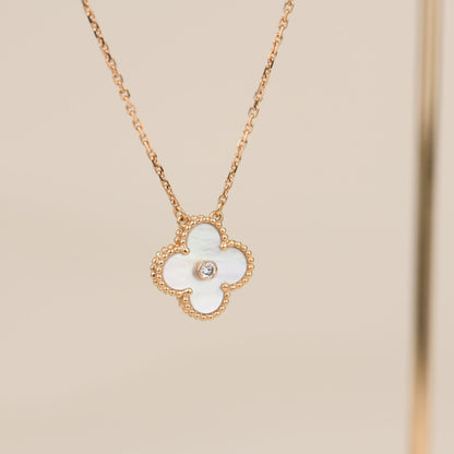 [Topon Jewelry]CLOVER 15MM DIAMOND WHITE FRITILLARIA NECKLACE