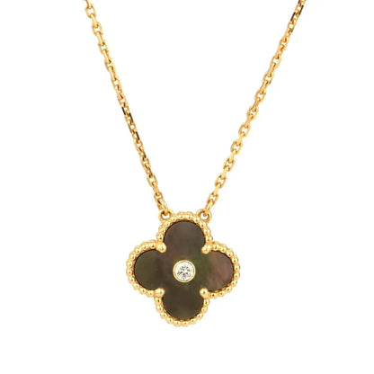 [Topon Jewelry]CLOVER 15MM DIAMOND AND MOTHER-OF-GREY NECKLACE