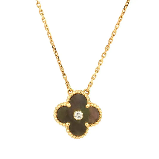 [Topon Jewelry]CLOVER 15MM DIAMOND AND MOTHER-OF-GREY NECKLACE