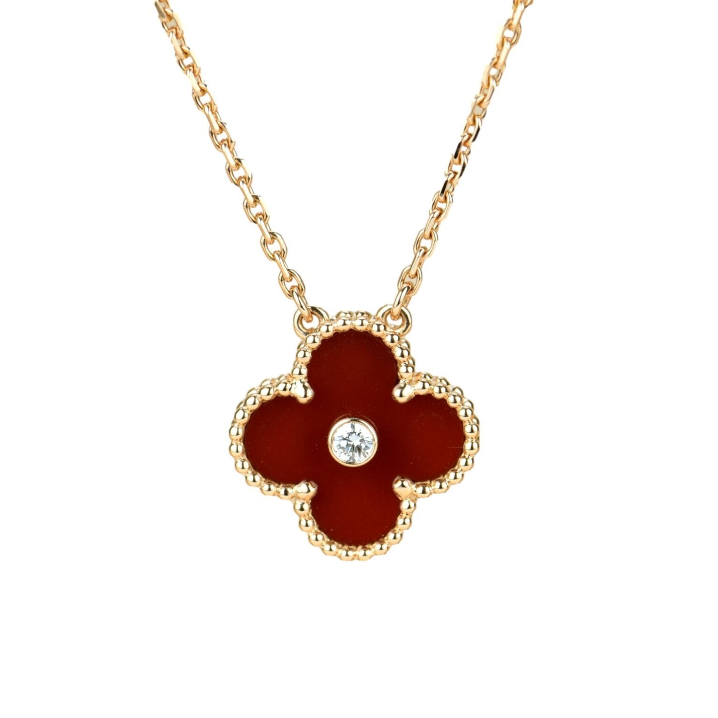 [Topon Jewelry]CLOVER 15MM DIAMOND CARNELIAN NECKLACE