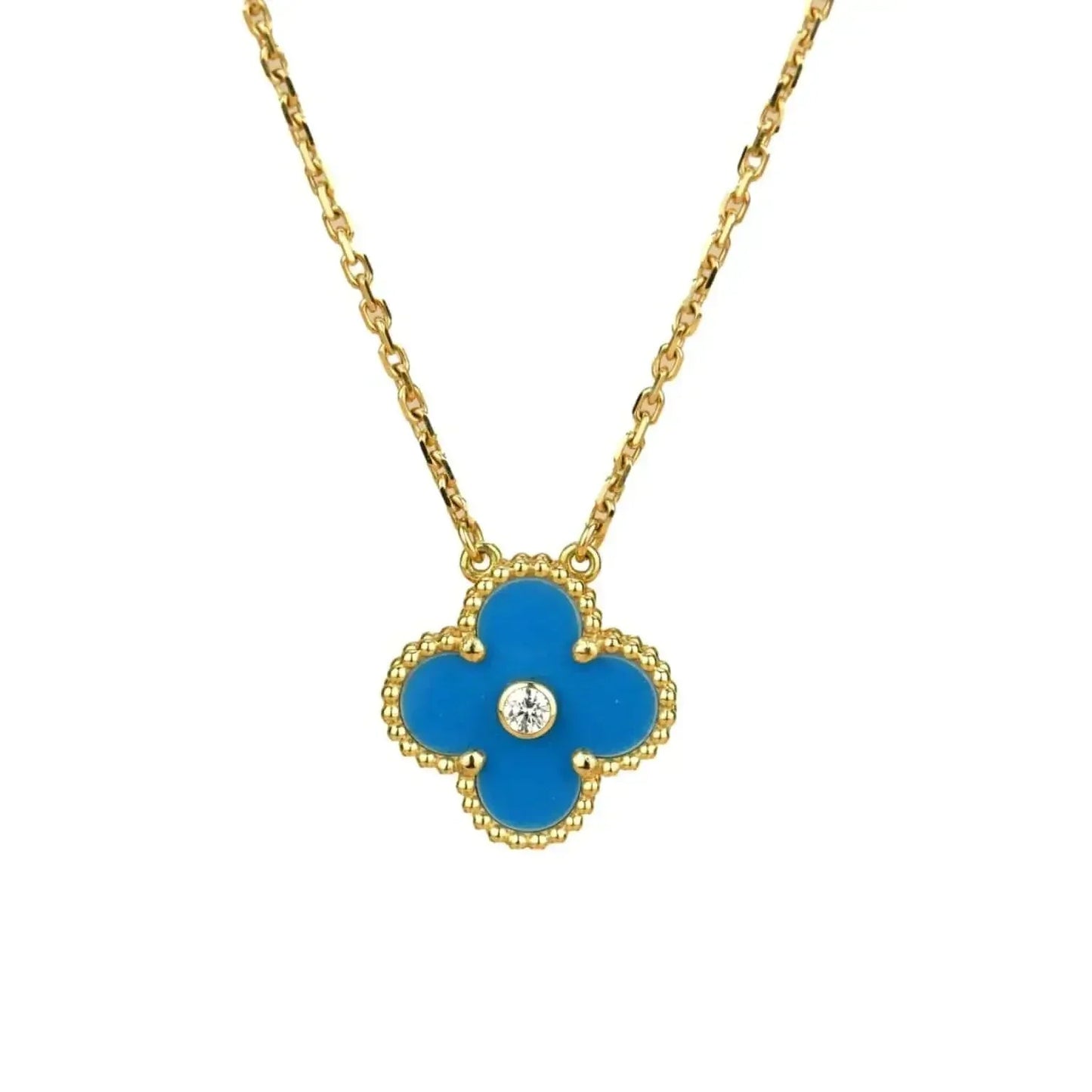 [Topon]CLOVER 15MM DIAMOND AND BLUE AGATE NECKLACE