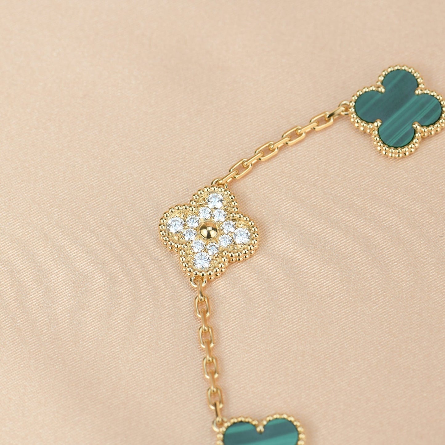 [Topon Jewelry]CLOVER  5 MOTIF MALACHITE DIAMOND BRACELET