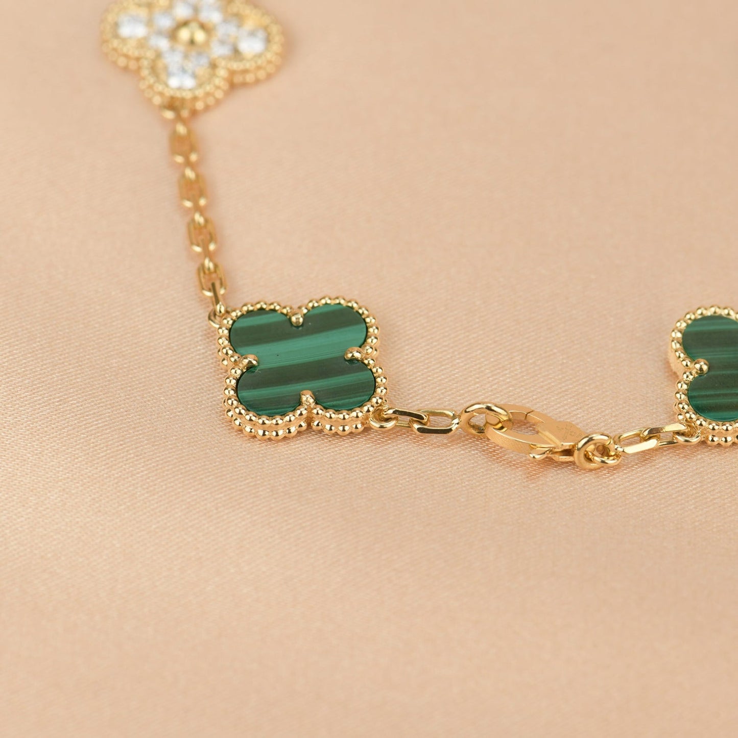 [Topon Jewelry]CLOVER  5 MOTIF MALACHITE DIAMOND BRACELET