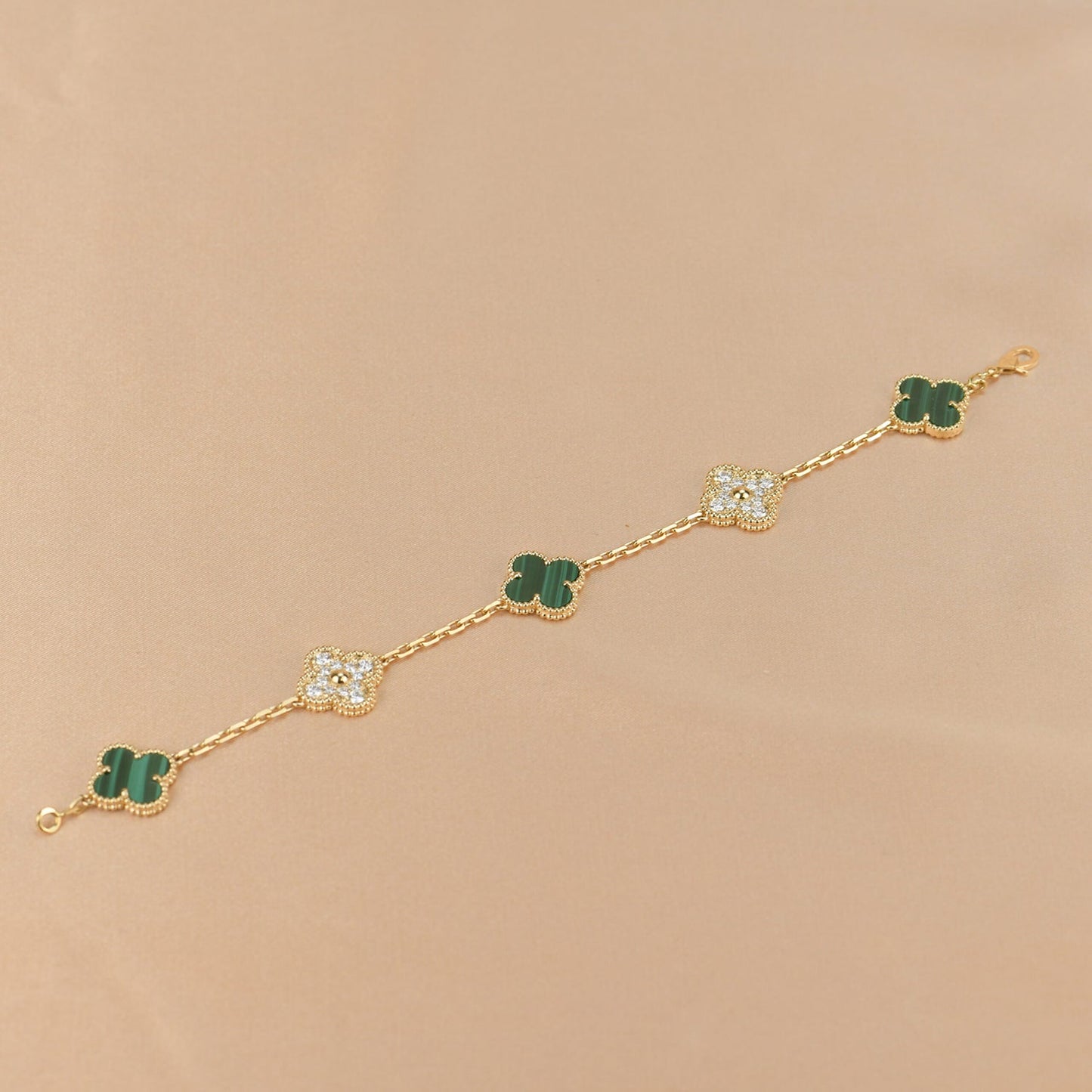 [Topon Jewelry]CLOVER  5 MOTIF MALACHITE DIAMOND BRACELET