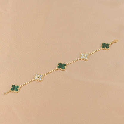 [Topon Jewelry]CLOVER  5 MOTIF MALACHITE DIAMOND BRACELET