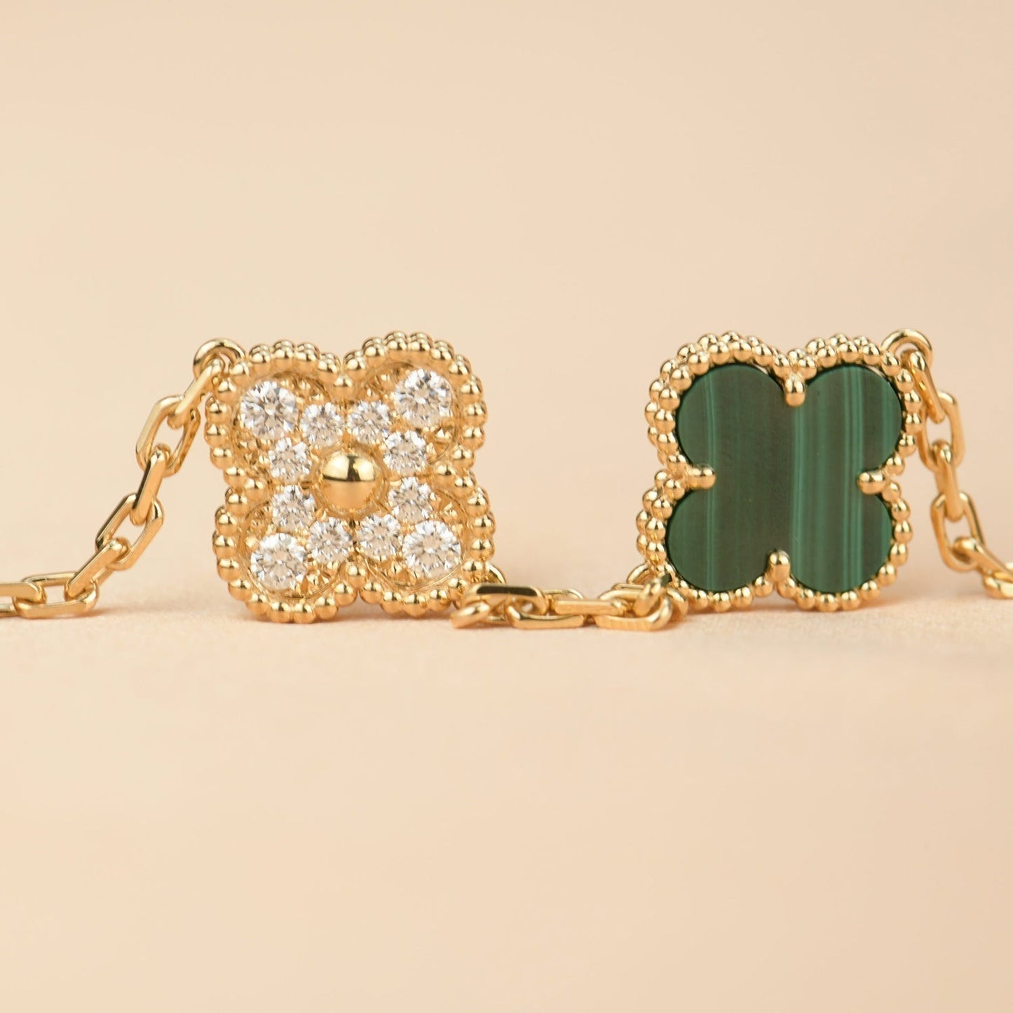 [Topon Jewelry]CLOVER  5 MOTIF MALACHITE DIAMOND BRACELET