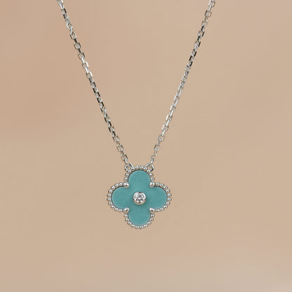 [Topon Jewelry]CLOVER 15MM DIAMOND SVRES PORCELAIN  NECKLACE SILVER