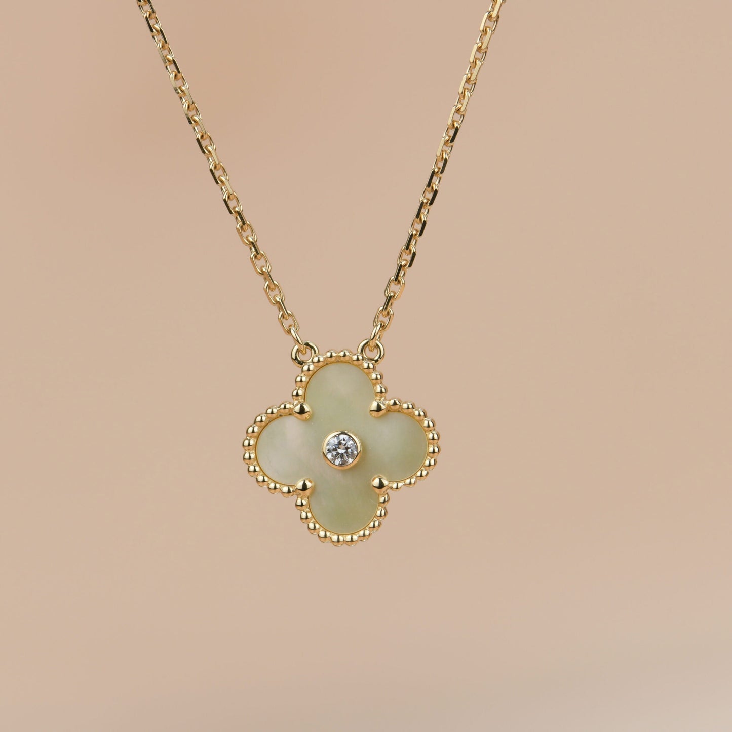 [Topon Jewelry]CLOVER 15MM DIAMOND GOLD MOTHER OF PEARL NECKLACE