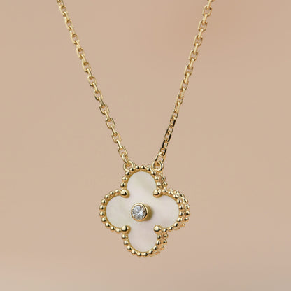 [Topon Jewelry]CLOVER 15MM DIAMOND GOLD MOTHER OF PEARL NECKLACE