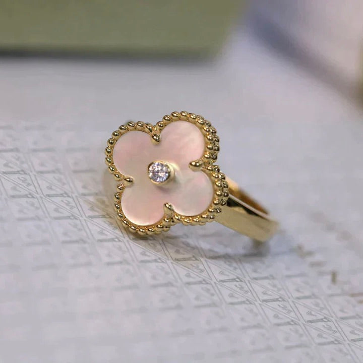 [Topon Jewelry]CLOVER PINK MOP RING GOLD DIAMOND