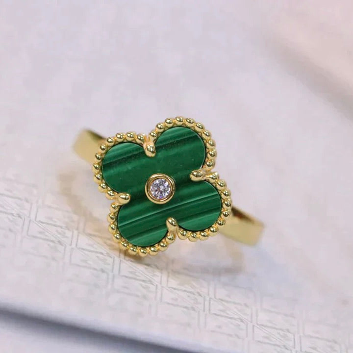 [Topon Jewelry]CLOVER MALACHITE RING GOLD DIAMOND