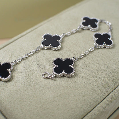 [Topon Jewelry]CLOVER 5 MOTIF ONYXS  BRACELET SILVER