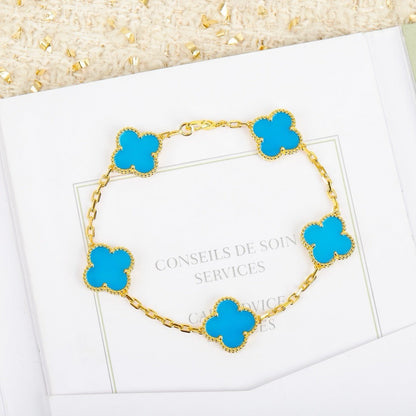 [Topon Jewelry]CLOVER 5 MOTIFS TURQUOISE BRACELET