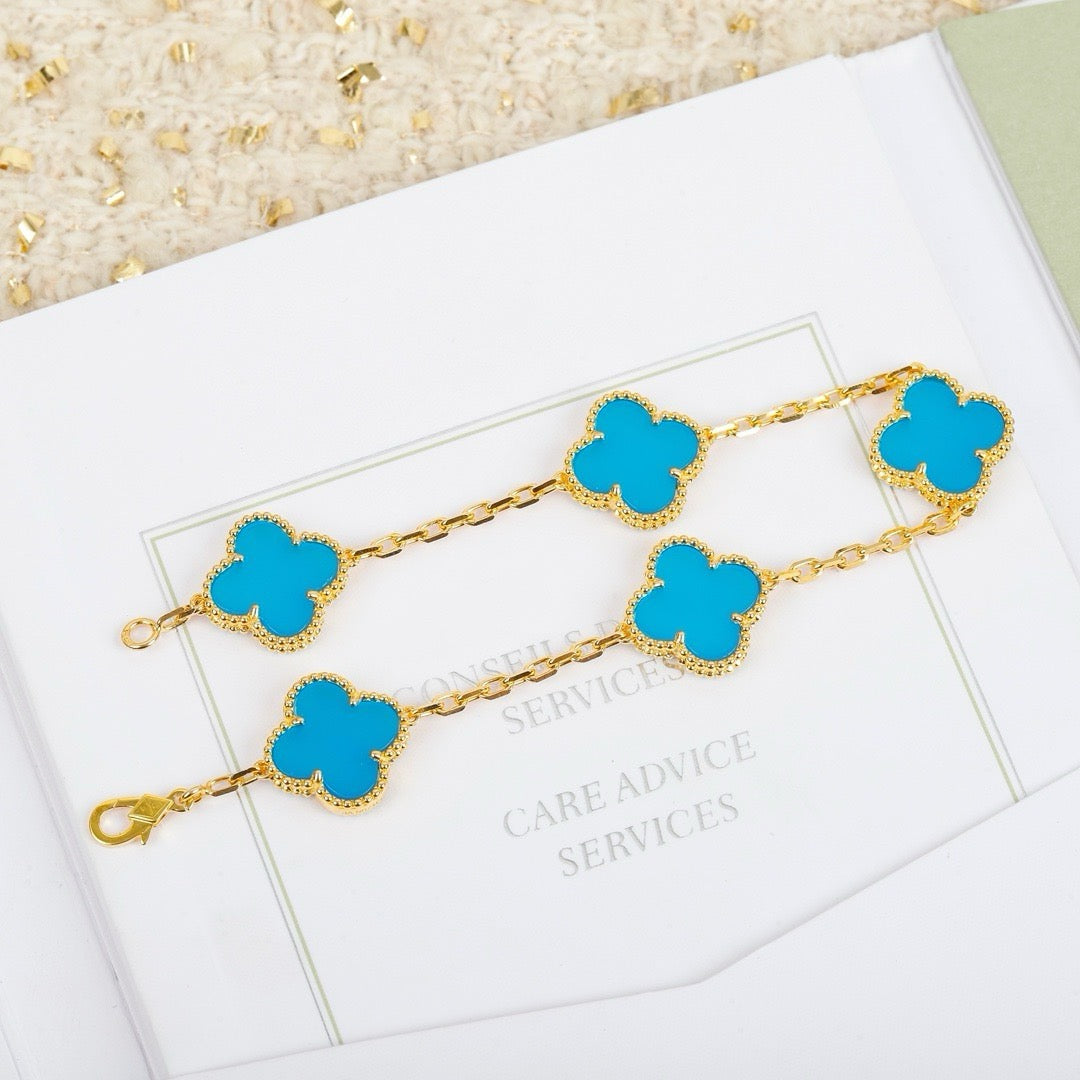 [Topon Jewelry]CLOVER 5 MOTIFS TURQUOISE BRACELET