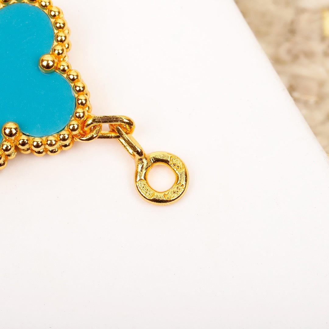 [Topon Jewelry]CLOVER 5 MOTIF TURQUOISE DIAMOND GOLD BRACELET