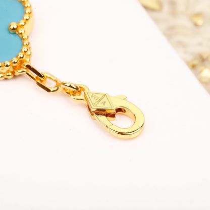 [Topon Jewelry]CLOVER 5 MOTIF TURQUOISE DIAMOND GOLD BRACELET