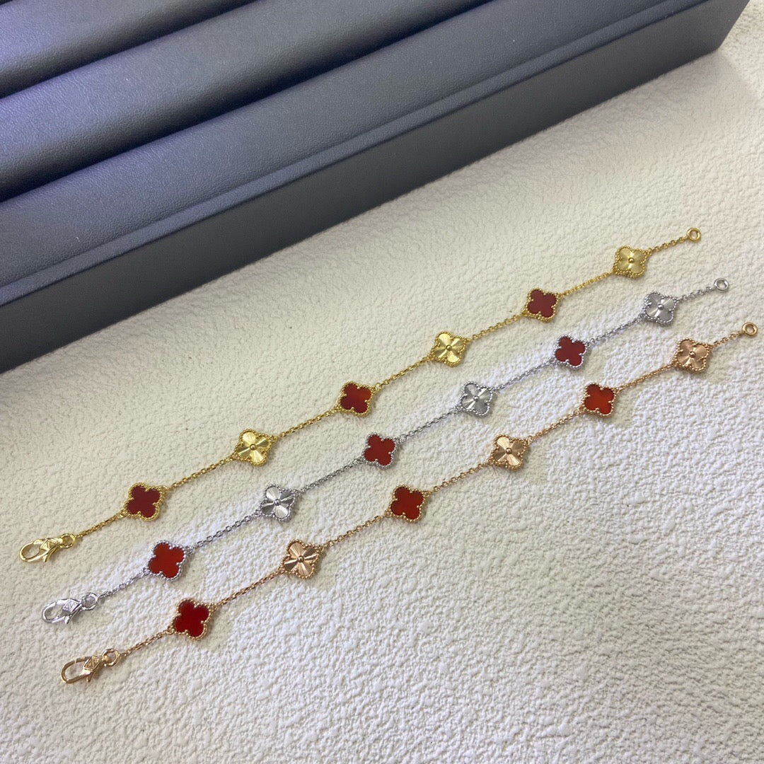 [Topon]CLOVER 6 MOTIF RED AGATE LASER BRACELET
