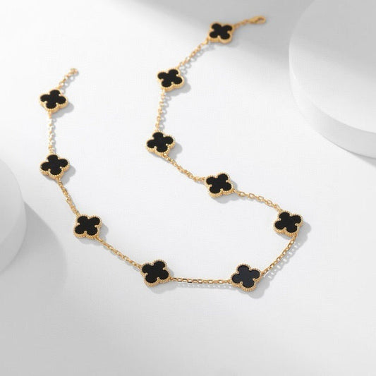 [Topon Jewelry]CLOVER 10 MOTIFS ONYX NECKLACE