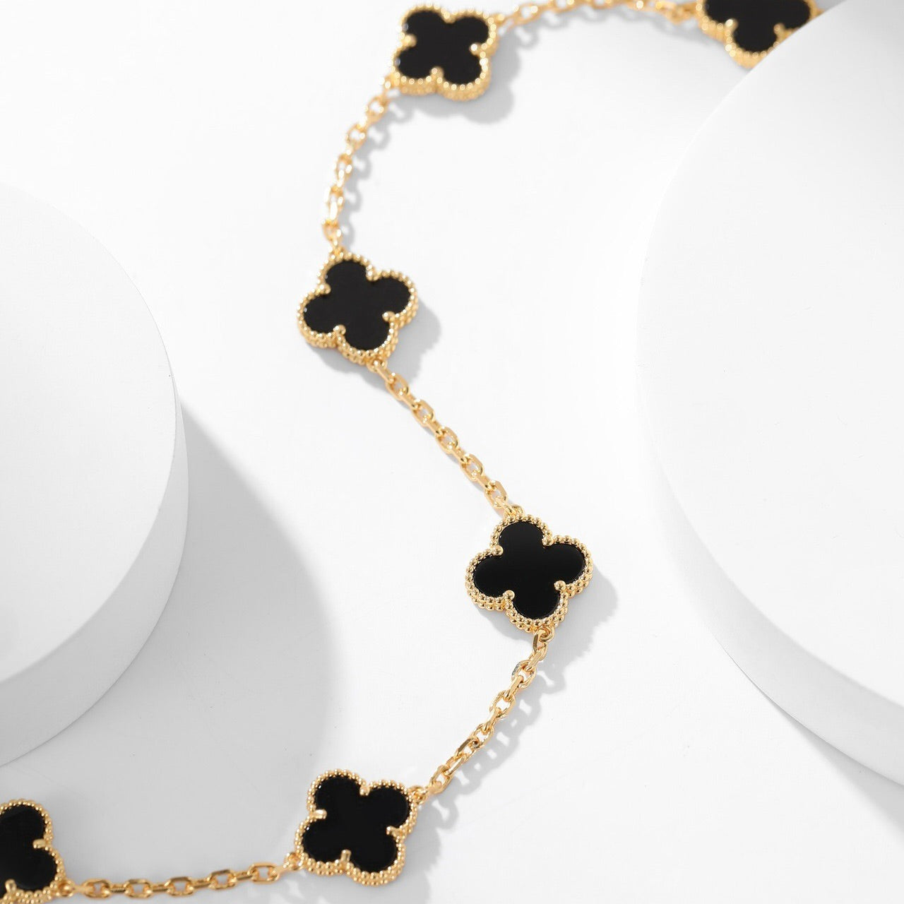 [Topon Jewelry]CLOVER 10 MOTIFS ONYX NECKLACE