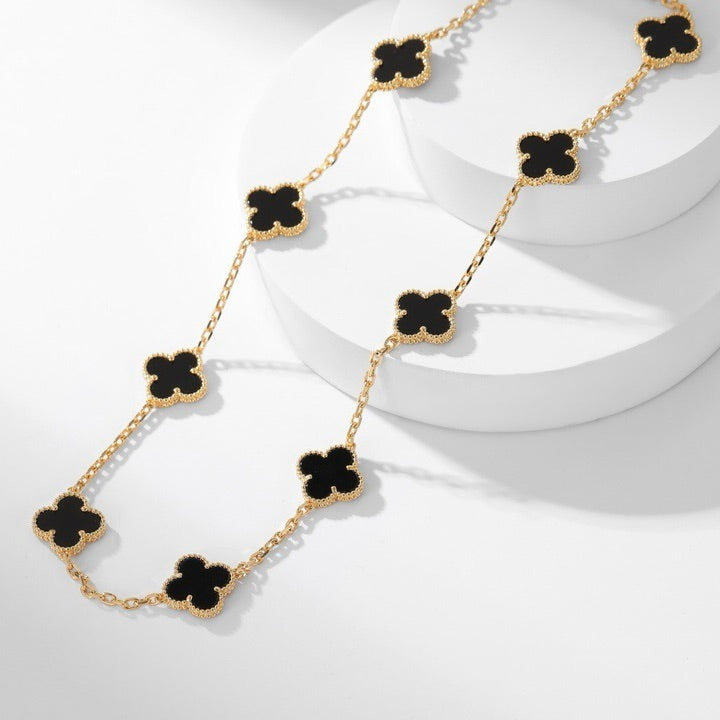 [Topon Jewelry]CLOVER 10 MOTIFS ONYX NECKLACE