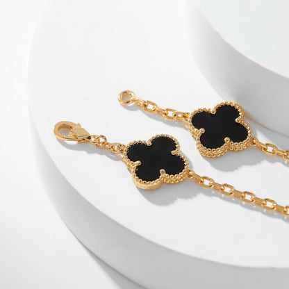 [Topon Jewelry]CLOVER 10 MOTIFS ONYX NECKLACE