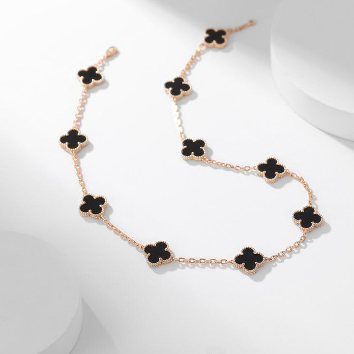 [Topon Jewelry]CLOVER 10 MOTIFS ONYX NECKLACE