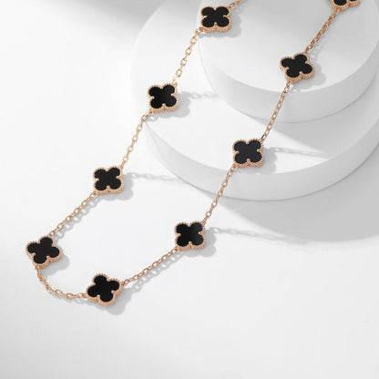 [Topon Jewelry]CLOVER 10 MOTIFS ONYX NECKLACE