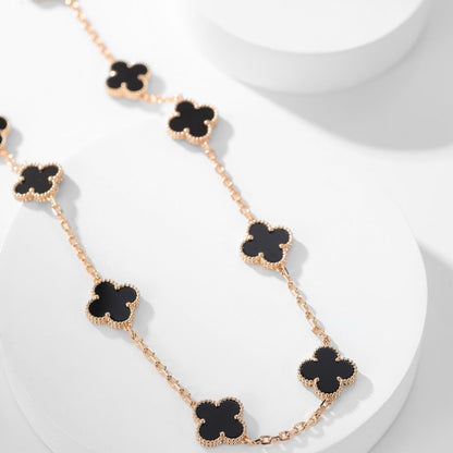 [Topon Jewelry]CLOVER 10 MOTIFS ONYX NECKLACE