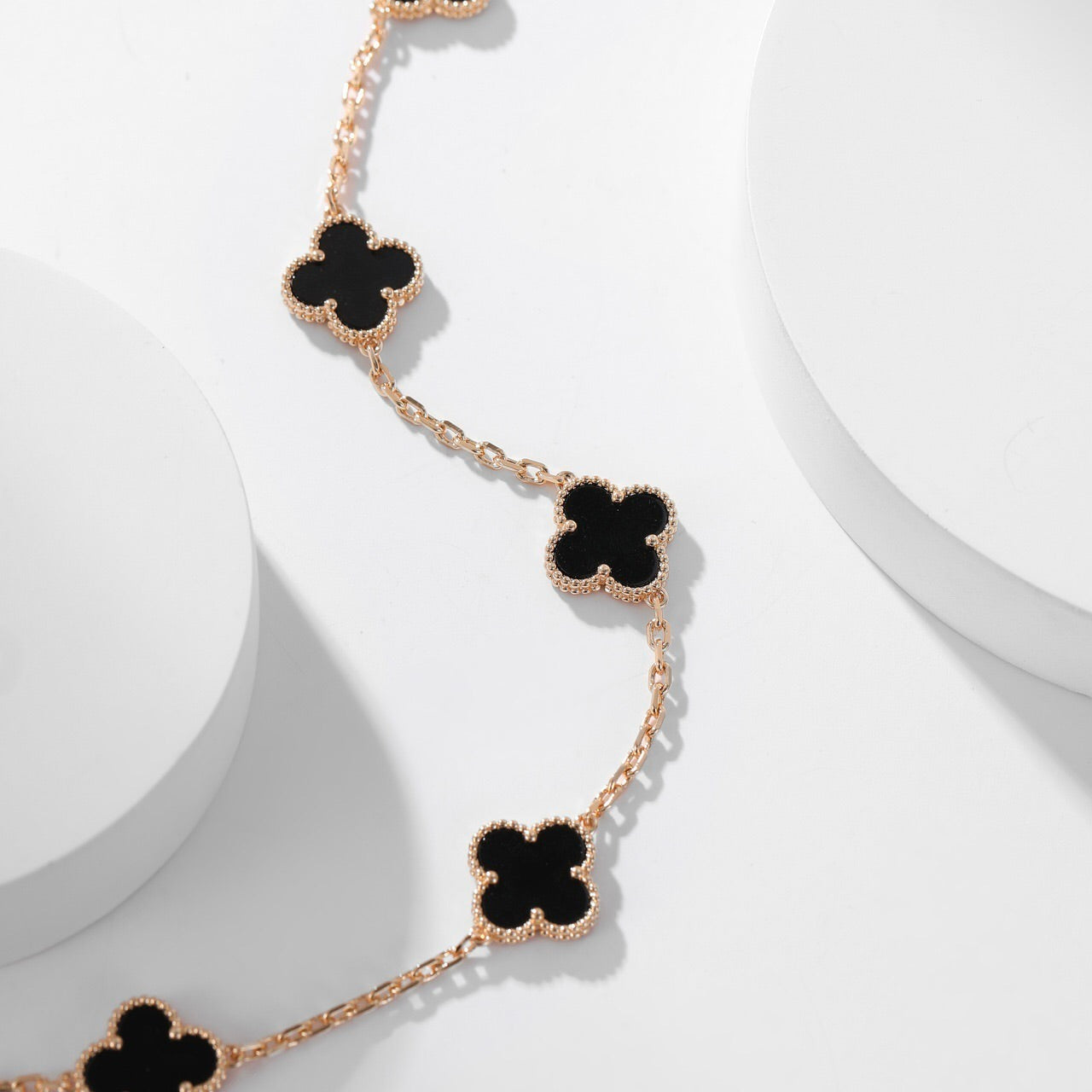 [Topon Jewelry]CLOVER 10 MOTIFS ONYX NECKLACE