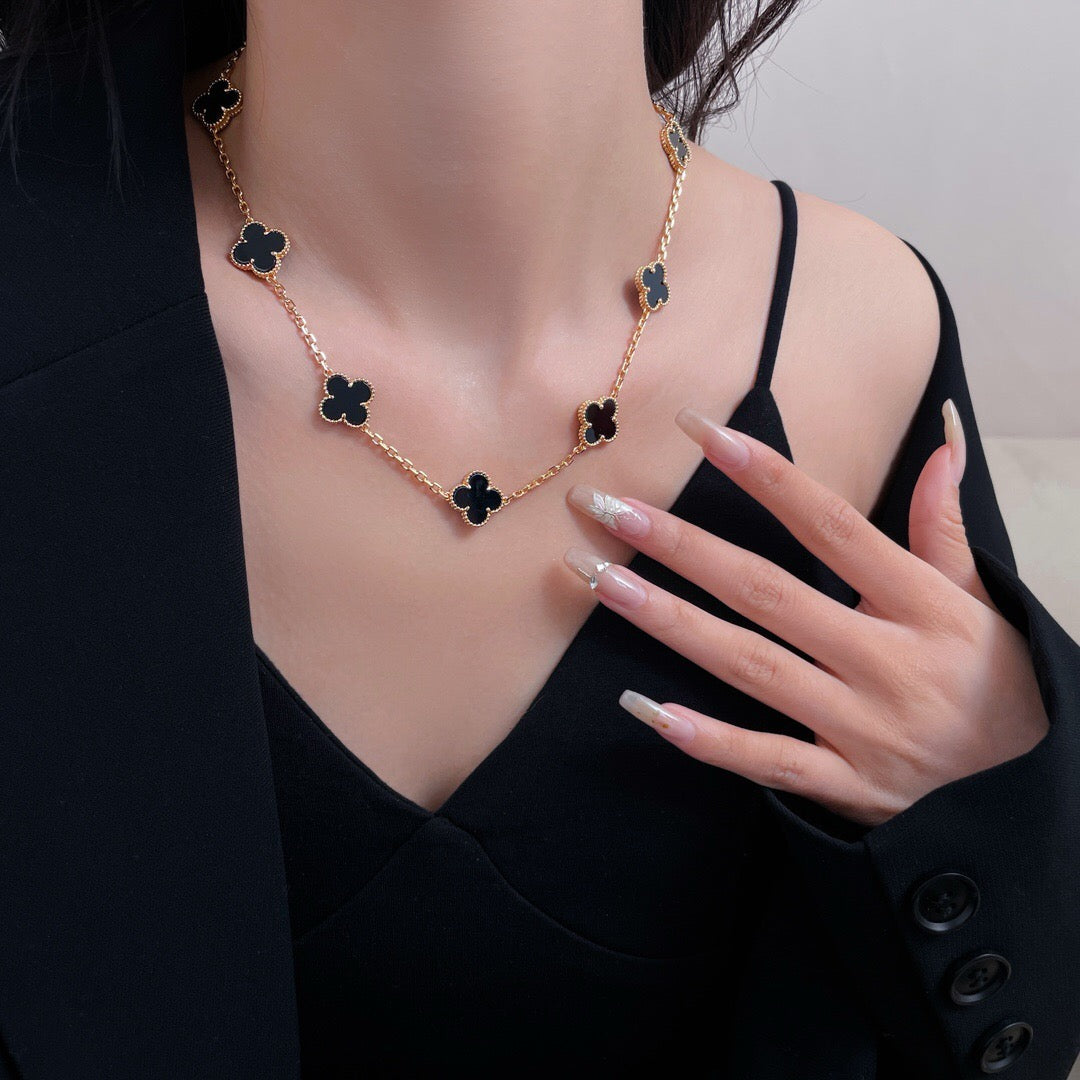 [Topon Jewelry]CLOVER 10 MOTIFS ONYX NECKLACE