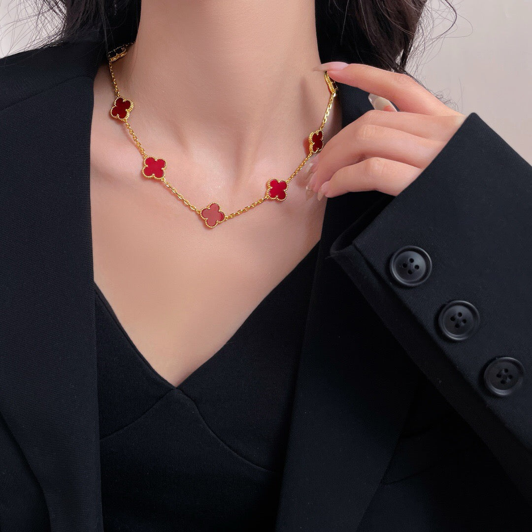 [Topon Jewelry]CLOVER 10 MOTIFS CARNELIAN NECKLACE