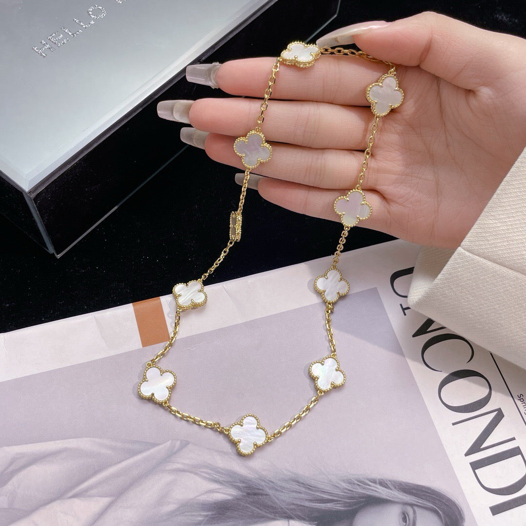 [Topon Jewelry]CLOVER 10 MOTIFS WHITE MOTHER OF PEARL NECKLACE