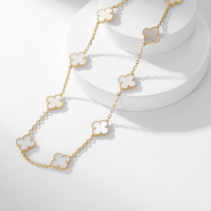 [Topon Jewelry]CLOVER 10 MOTIFS WHITE MOTHER OF PEARL NECKLACE