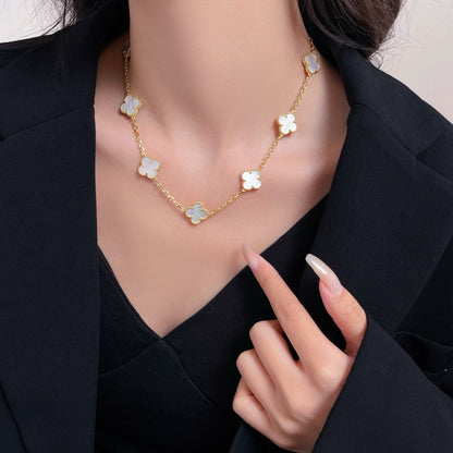 [Topon Jewelry]CLOVER 10 MOTIFS WHITE MOTHER OF PEARL NECKLACE