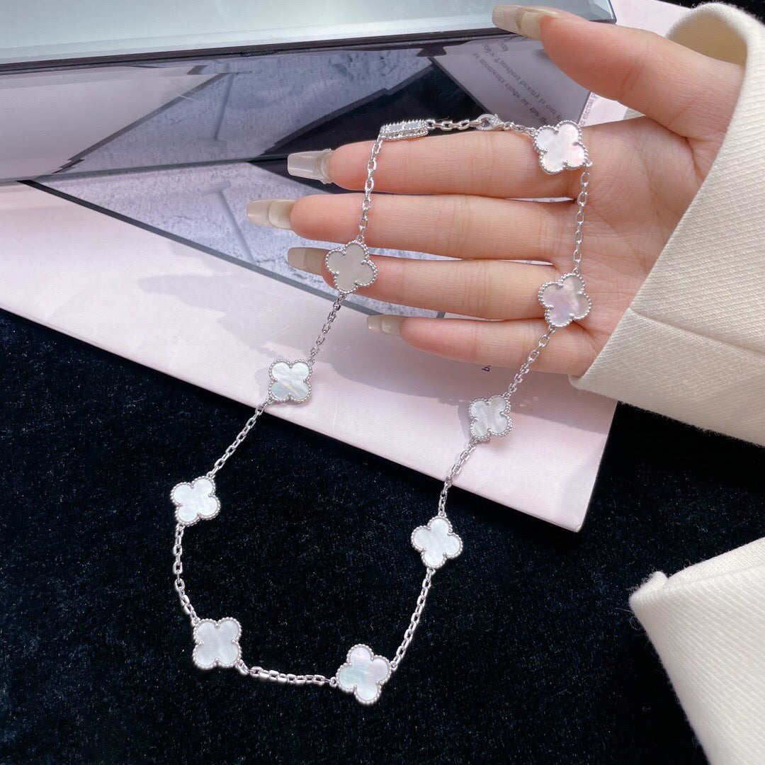 [Topon Jewelry]CLOVER 10 MOTIFS WHITE MOTHER OF PEARL NECKLACE