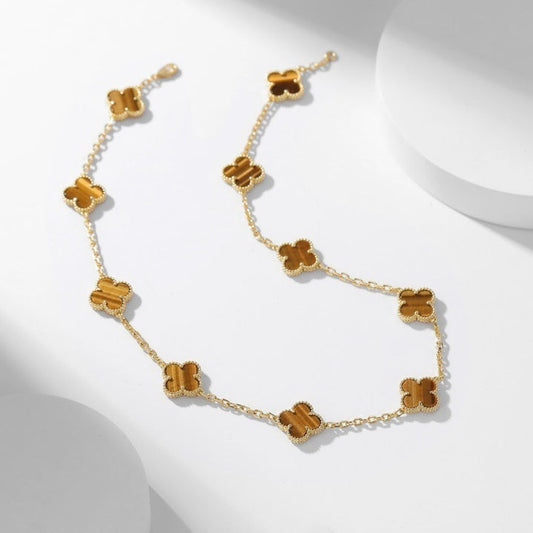 [Topon Jewelry]CLOVER 10 MOTIFS TIGER EYE NECKLACE