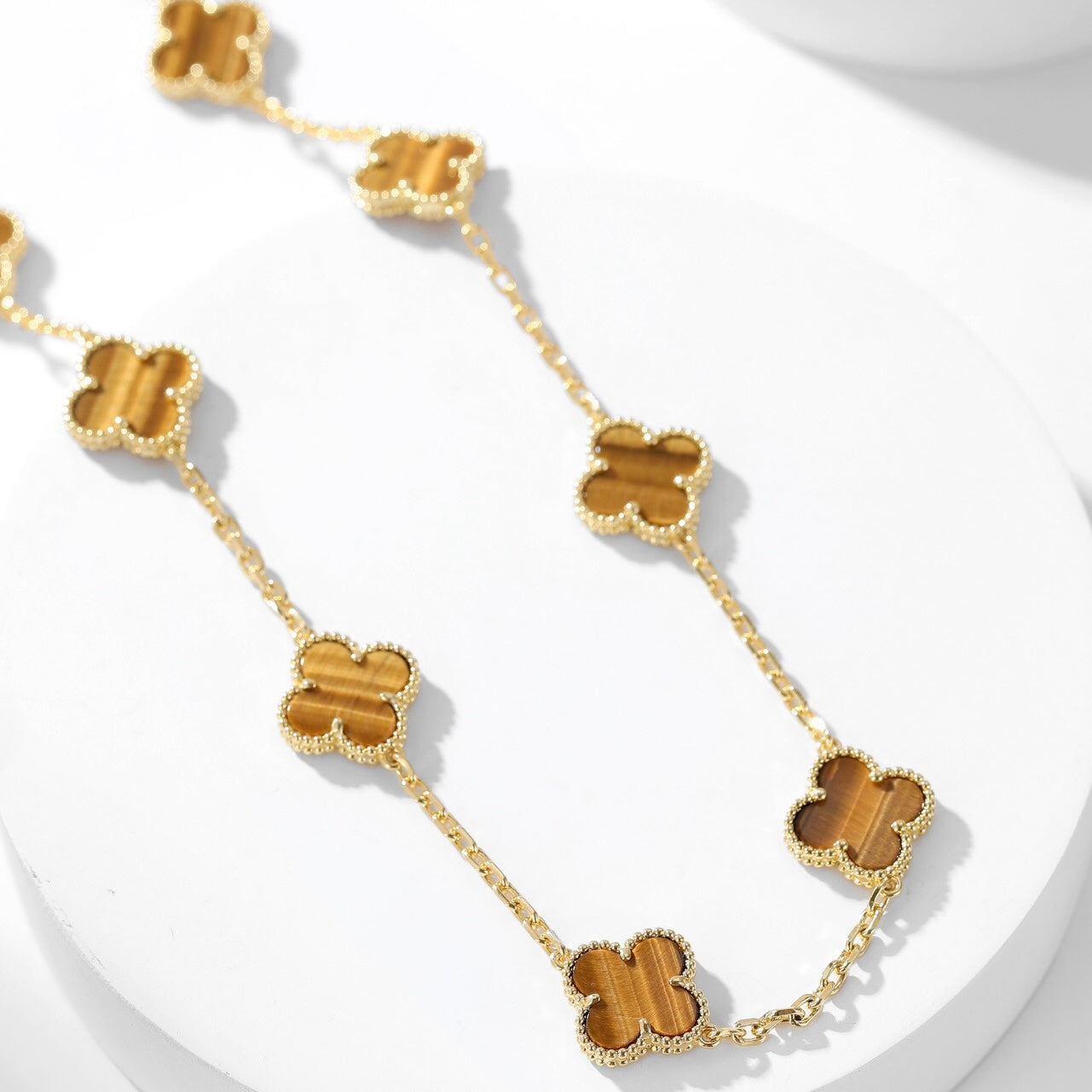 [Topon Jewelry]CLOVER 10 MOTIFS TIGER EYE NECKLACE