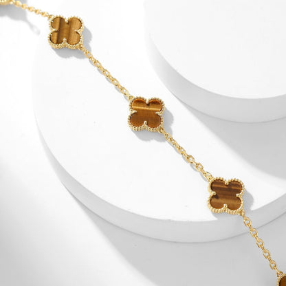 [Topon Jewelry]CLOVER 10 MOTIFS TIGER EYE NECKLACE