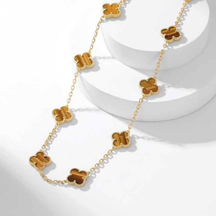 [Topon Jewelry]CLOVER 10 MOTIFS TIGER EYE NECKLACE